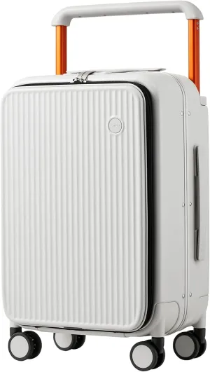Mixi Carry On Luggage 20'' Suitcase with Front Laptop Pocket, Wide Handle Rolling Travel PC Hardshell with Aluminum Frame Spinner Wheels & TSA Lock, (Smoke White)