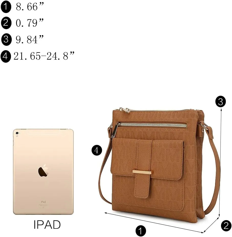 MKF Crossbody Bag for Women – PU Leather Pocketbook Handbag Triple Compartment Messenger Purse – Shoulder Strap