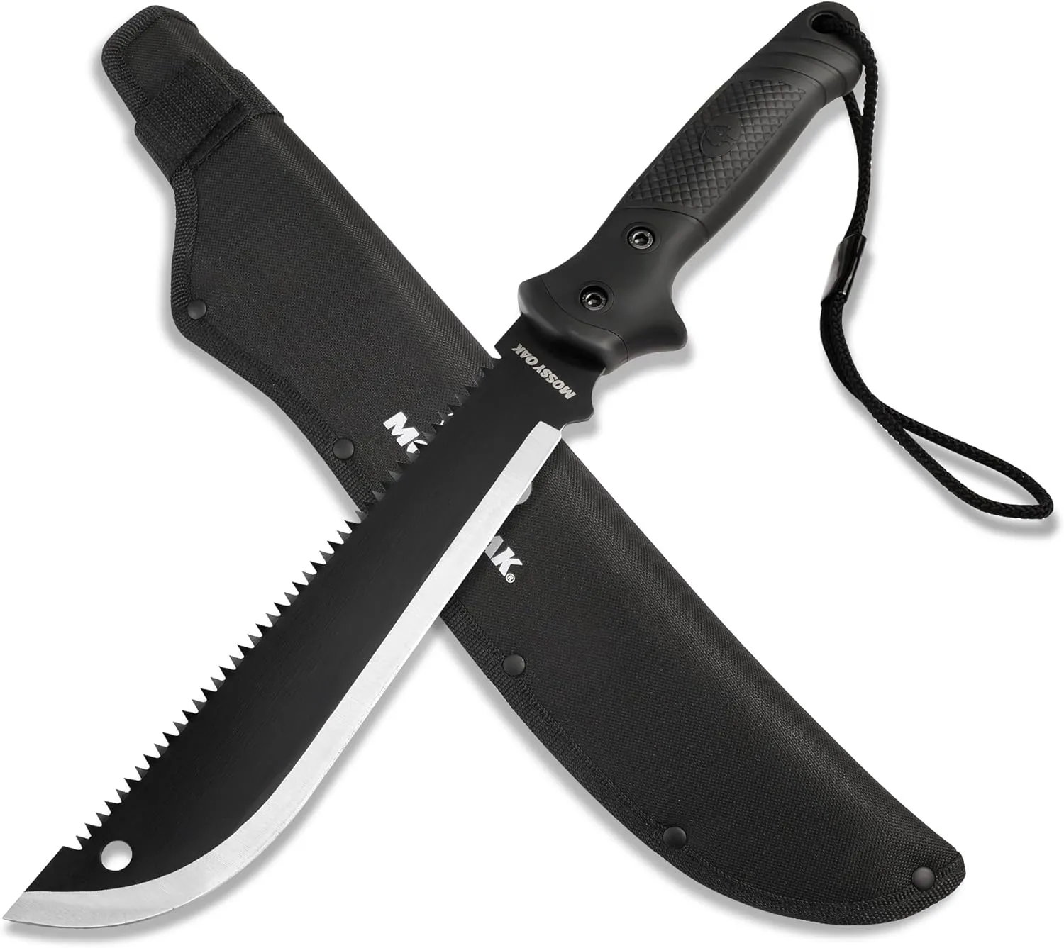 MOSSY OAK Machete with Saw, 19" Sharp Machete with Sheath, Ergonomic No-Slip Handle, Machetes for Bushcraft, Outdoor Hunting, Garden Cutting Trees and Yard Work