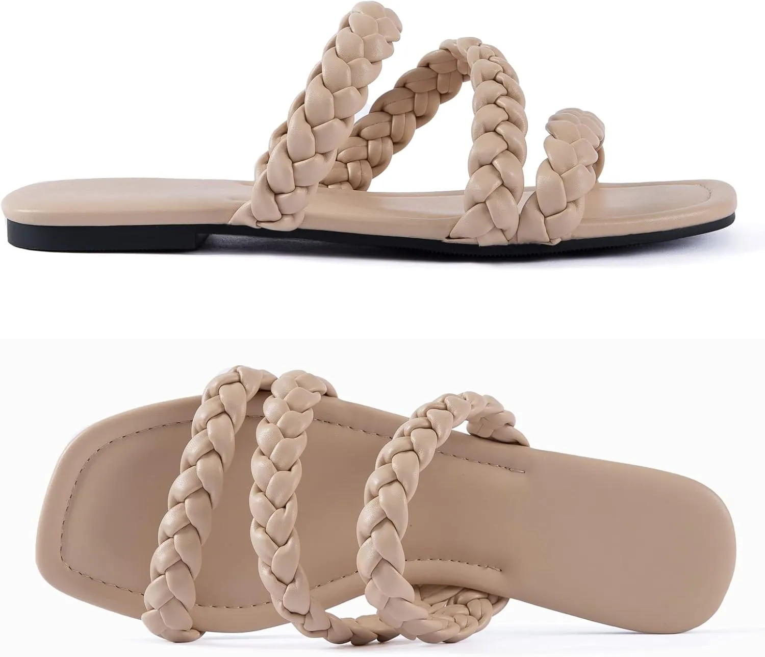 Mtzyoa Women's Sandals Casual Braided Dressy Summer Square Toe Quilted Flat Sandals