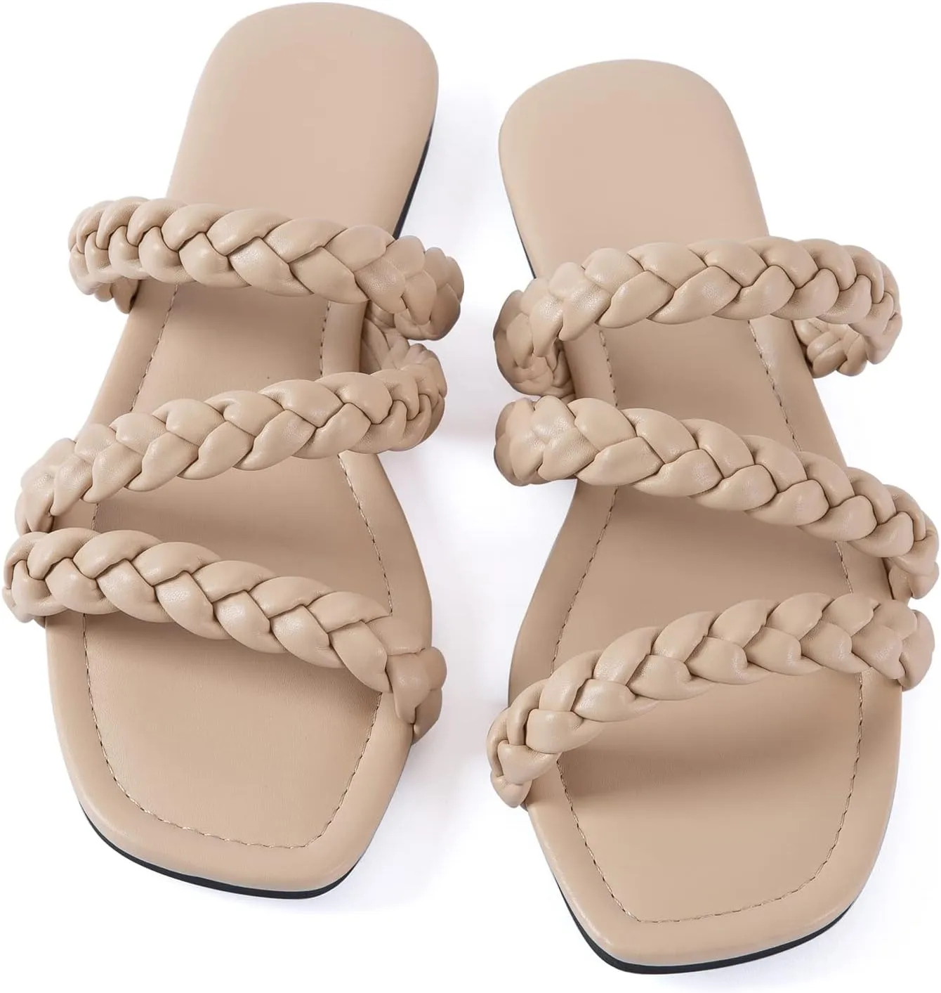 Mtzyoa Women's Sandals Casual Braided Dressy Summer Square Toe Quilted Flat Sandals