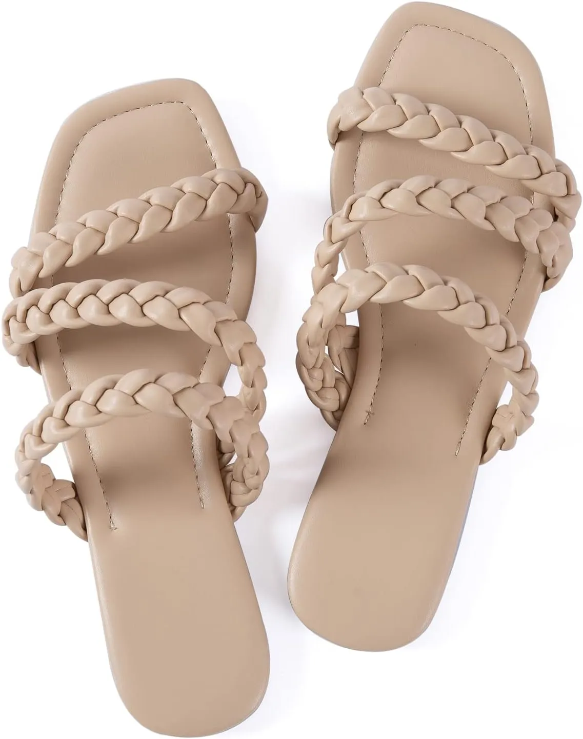 Mtzyoa Women's Sandals Casual Braided Dressy Summer Square Toe Quilted Flat Sandals
