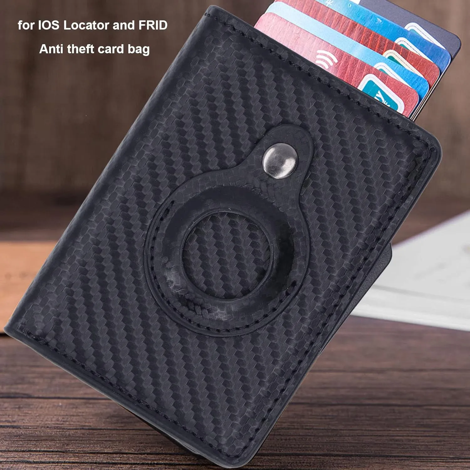 Multifunctional Card Bag, Radio Frequency Identification Devices Anti Loss Scratch Resistant Lightweight PU Leather Wallet Durable for Travel (Color : Carbon Fiber Black)