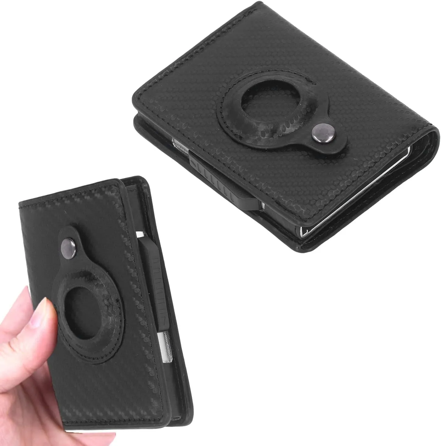 Multifunctional Card Bag, Radio Frequency Identification Devices Anti Loss Scratch Resistant Lightweight PU Leather Wallet Durable for Travel (Color : Carbon Fiber Black)