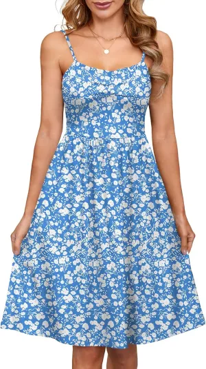 Naggoo Women's Summer Dresses Spaghetti Strap Sleeveless Beach Floral Sundress A Line Flowy Casual Dress with Pockets