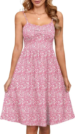 Naggoo Women's Summer Dresses Spaghetti Strap Sleeveless Beach Floral Sundress A Line Flowy Casual Dress with Pockets