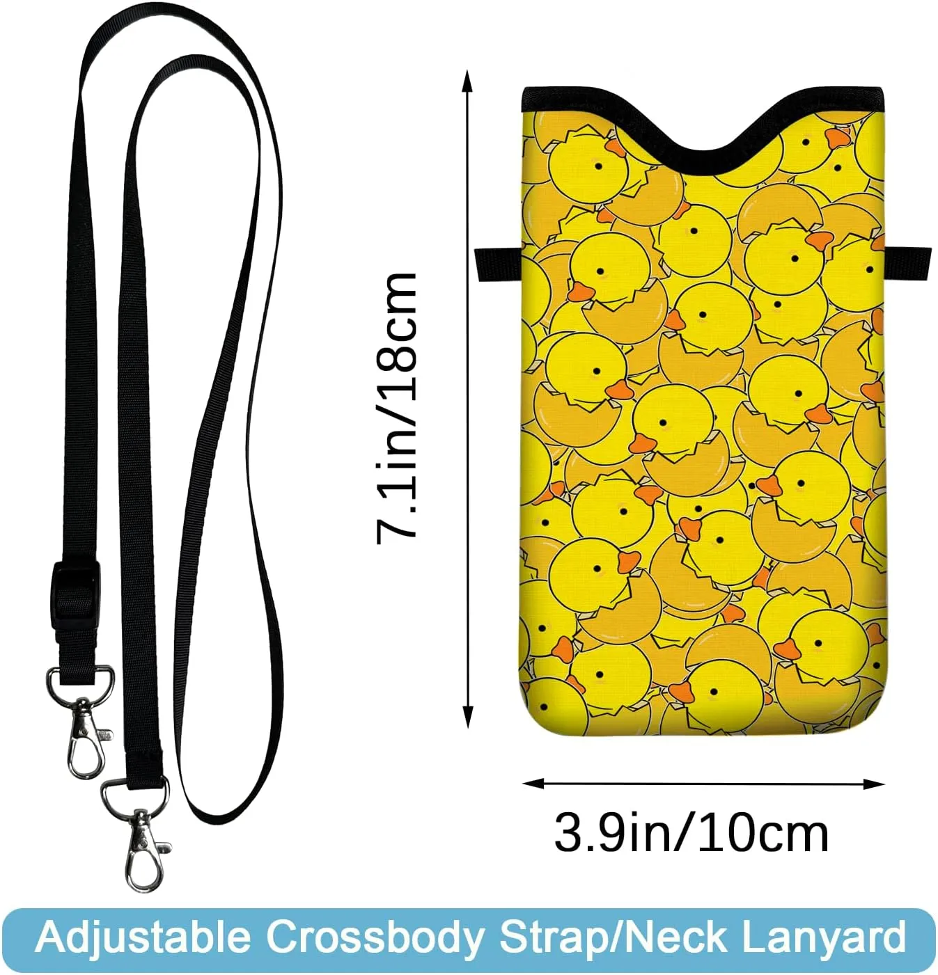 Neoprene Cell Phone Sleeve Pouch Case Bag with Crossbody Strap Neck Lanyard for Women 7.1 X 3.9 in Yellow Duck