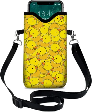 Neoprene Cell Phone Sleeve Pouch Case Bag with Crossbody Strap Neck Lanyard for Women 7.1 X 3.9 in Yellow Duck