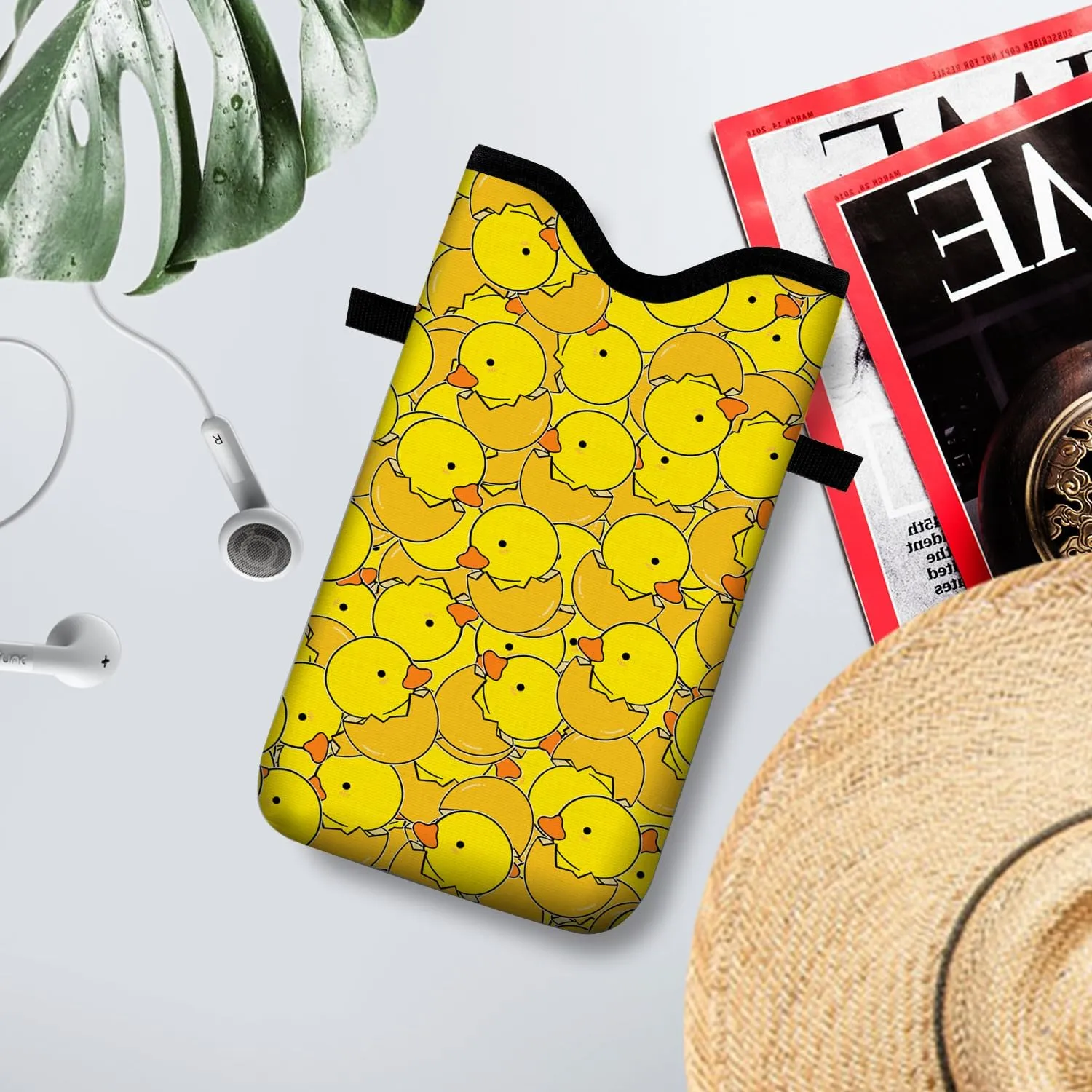 Neoprene Cell Phone Sleeve Pouch Case Bag with Crossbody Strap Neck Lanyard for Women 7.1 X 3.9 in Yellow Duck