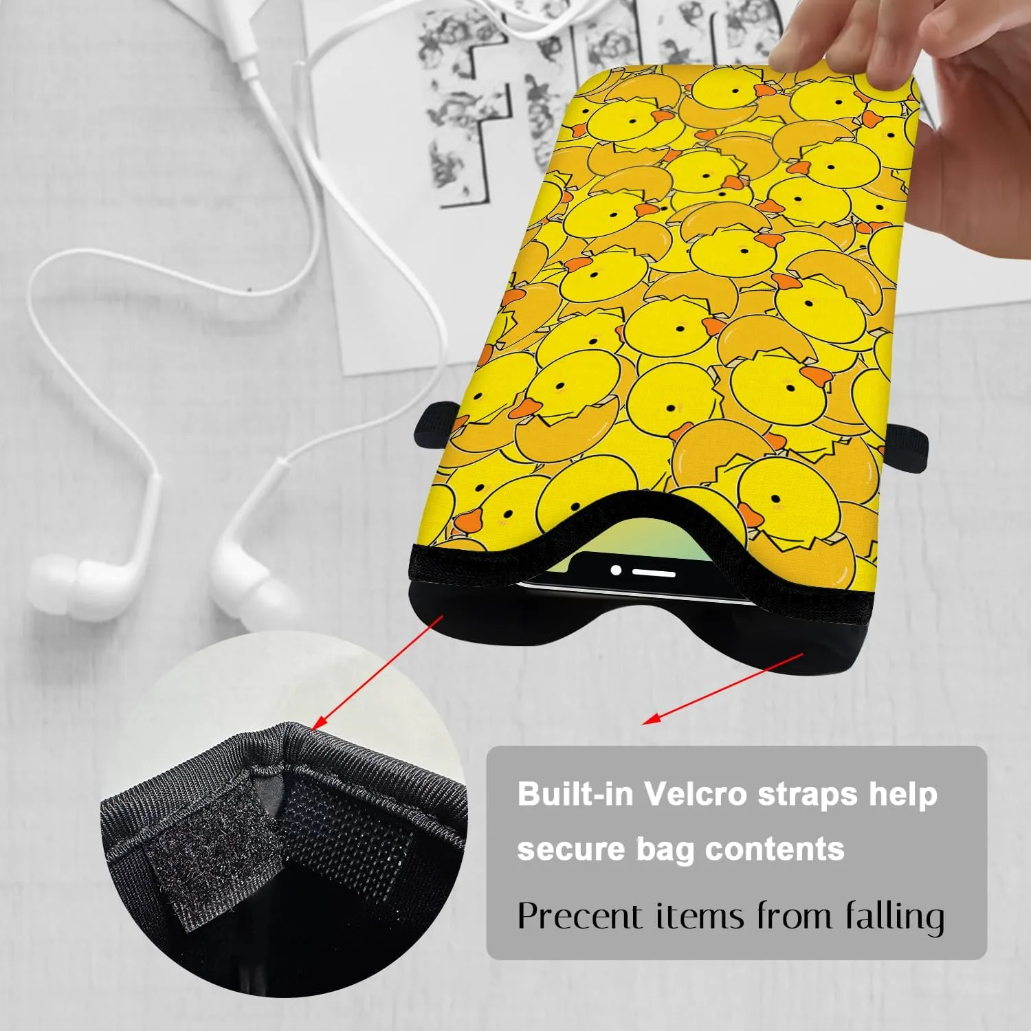 Neoprene Cell Phone Sleeve Pouch Case Bag with Crossbody Strap Neck Lanyard for Women 7.1 X 3.9 in Yellow Duck