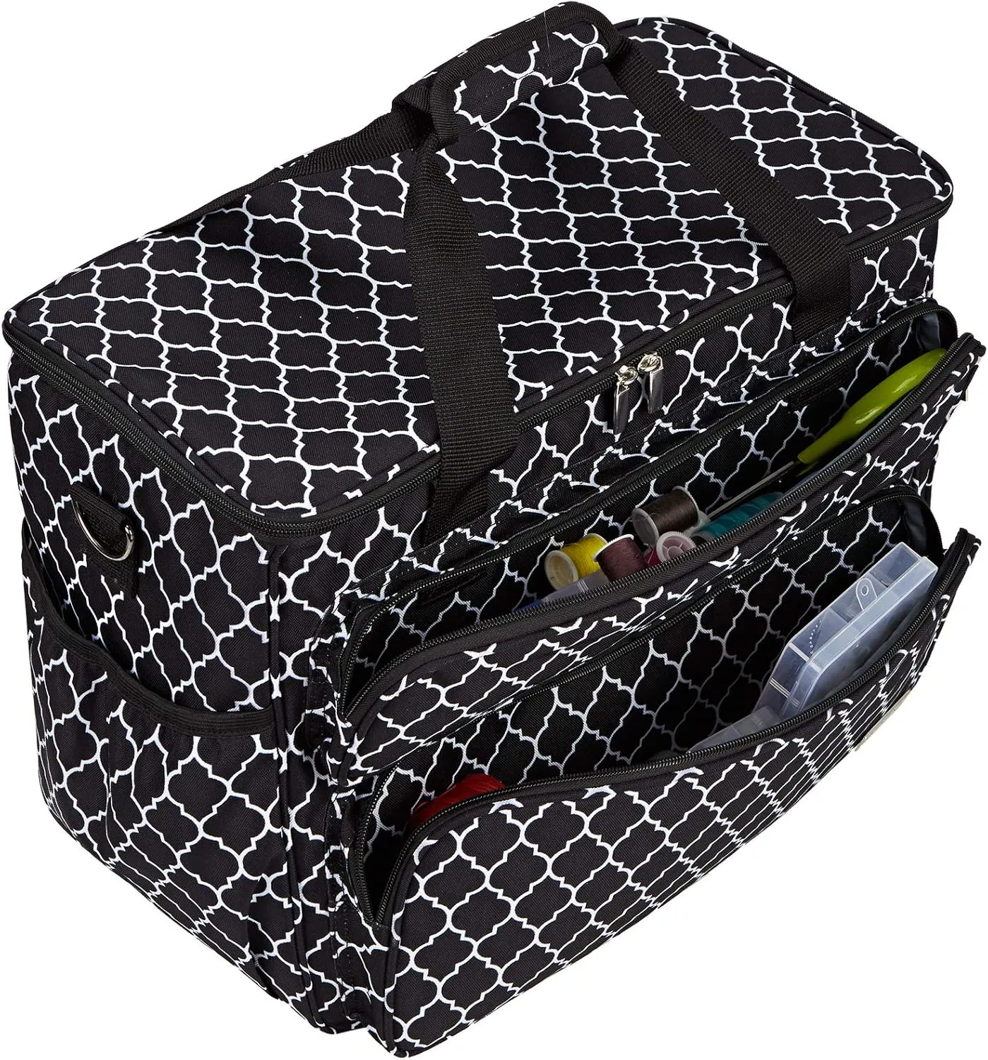 NICOGENA Sewing Machine Carrying Case, Universal Travel Tote Bag with Shoulder Strap for Singer, Brother, Janome and Accessories, Lantern Black