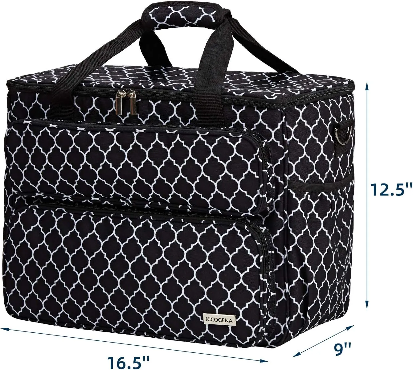 NICOGENA Sewing Machine Carrying Case, Universal Travel Tote Bag with Shoulder Strap for Singer, Brother, Janome and Accessories, Lantern Black