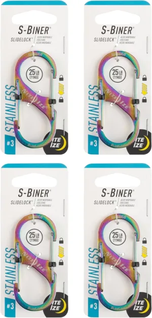 Nite Ize S-Biner SlideLock Stainless Steel - Secure Key Holder Carabiner with SlideLocks - Key & Keychain Organizer - 25lb Weight Rating - Lockable Carabiner for Daily Use - Size 3, Spectrum (4 Pack)