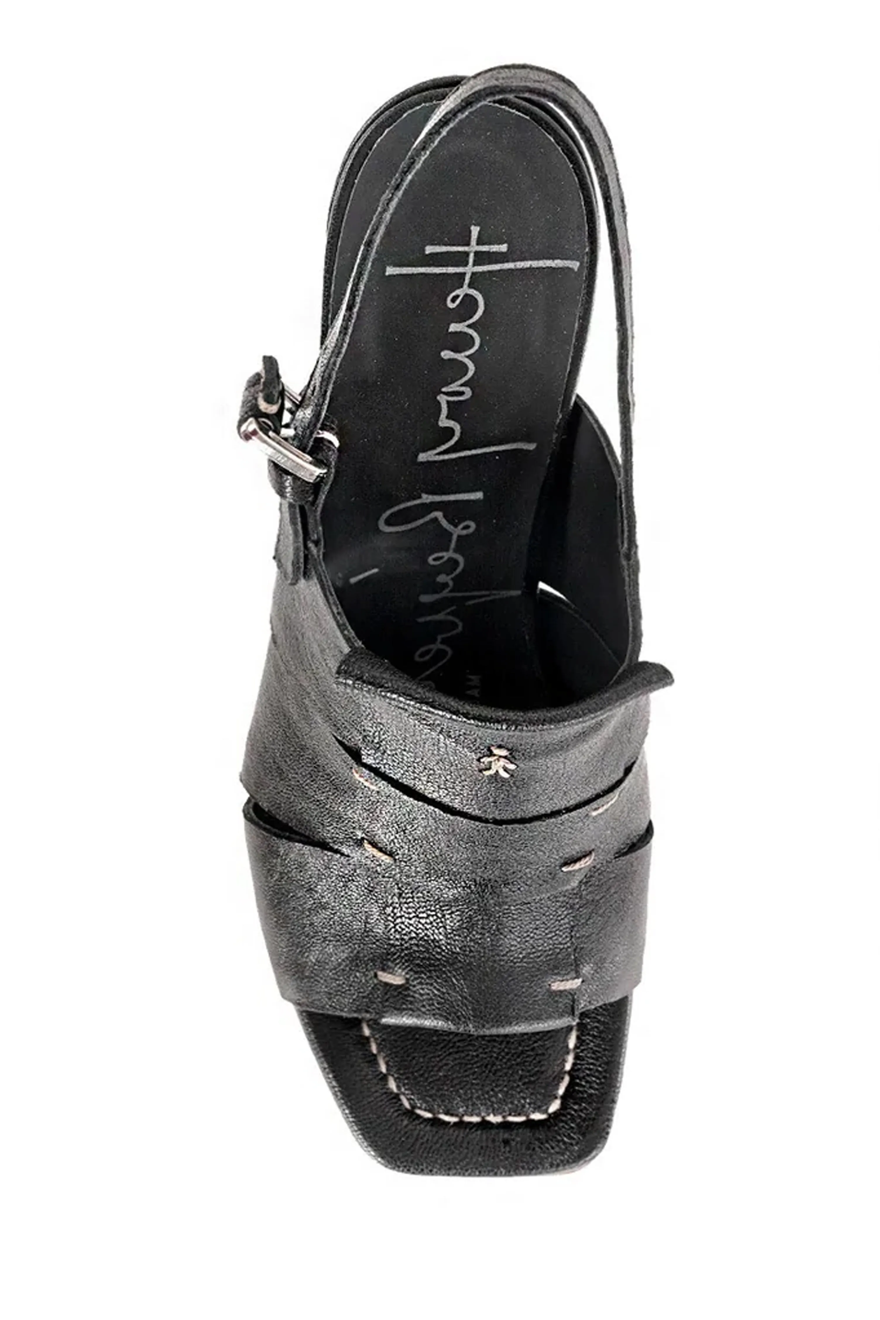 Old Iron Leather Heel Sandal in Nero