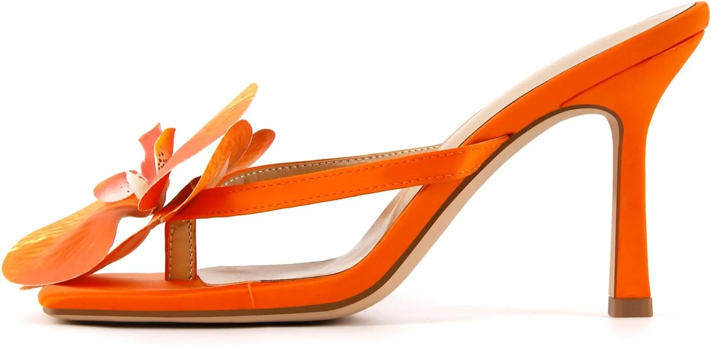 Onlymaker Orchid Heels for Women Square Toe Low Block Heel Sandals