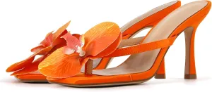 Onlymaker Orchid Heels for Women Square Toe Low Block Heel Sandals