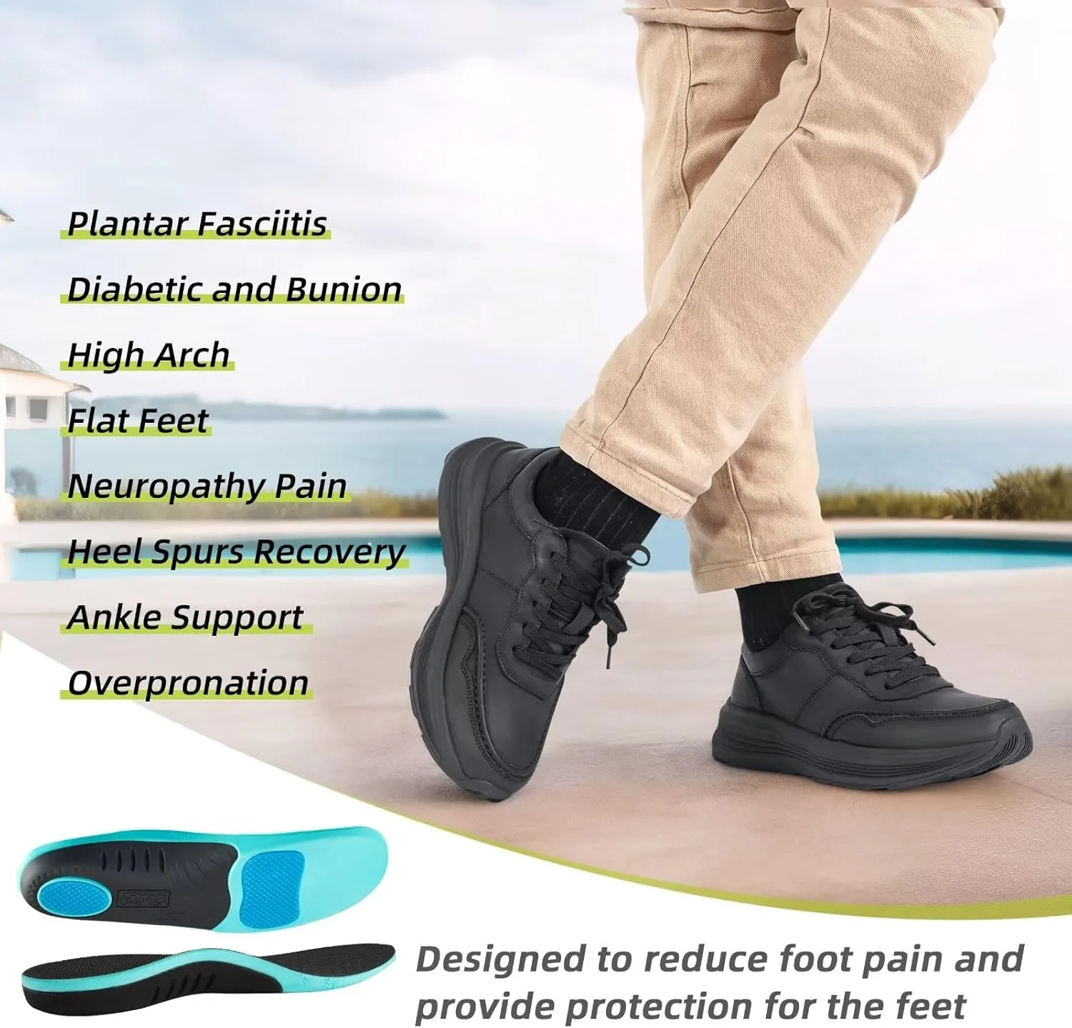 OrthoComfoot Men's Orthopedic Leather Dress Walking Shoes: Comfortable Arch Support Plantar Fasciitis Flat Feet Sneakers, Casual Business Work Orthotic Thick Sole Foot Heel Pain Relief Oxfords