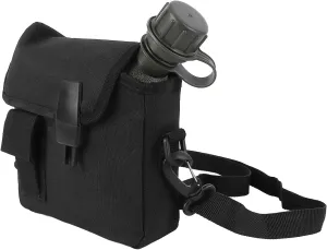 Outdoor Water Bottle - 1.5L Portable Water Canteen with Waist Bag, Multi Fuctional Flat Camping Water Bottle for Surplus or Bushcraft Gear (Black)