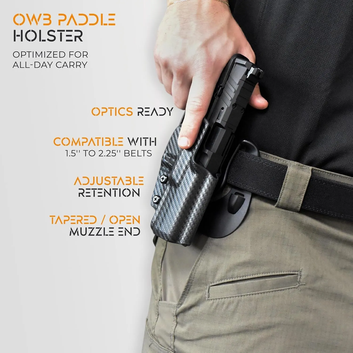 OWB Paddle Holster Fits FN Reflex XL Outside The Waistband Carry Gun Holster Kydex American Made OWB with Paddle Attachment