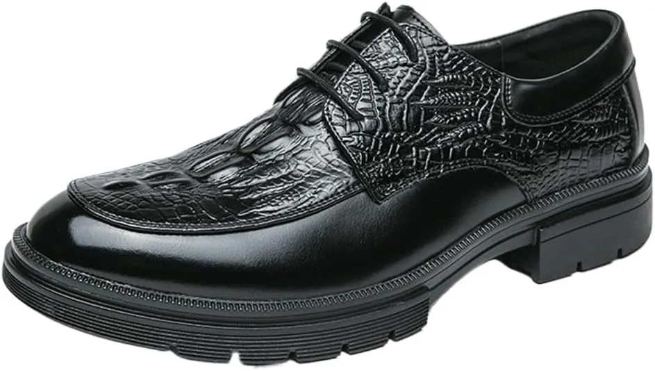 Oxford Shoes for Men Mens Crocodile Pattern Dress Business Shoes Formal Brogue Wingtip Men Shoes Genuine Leather Comfortable Shoes
