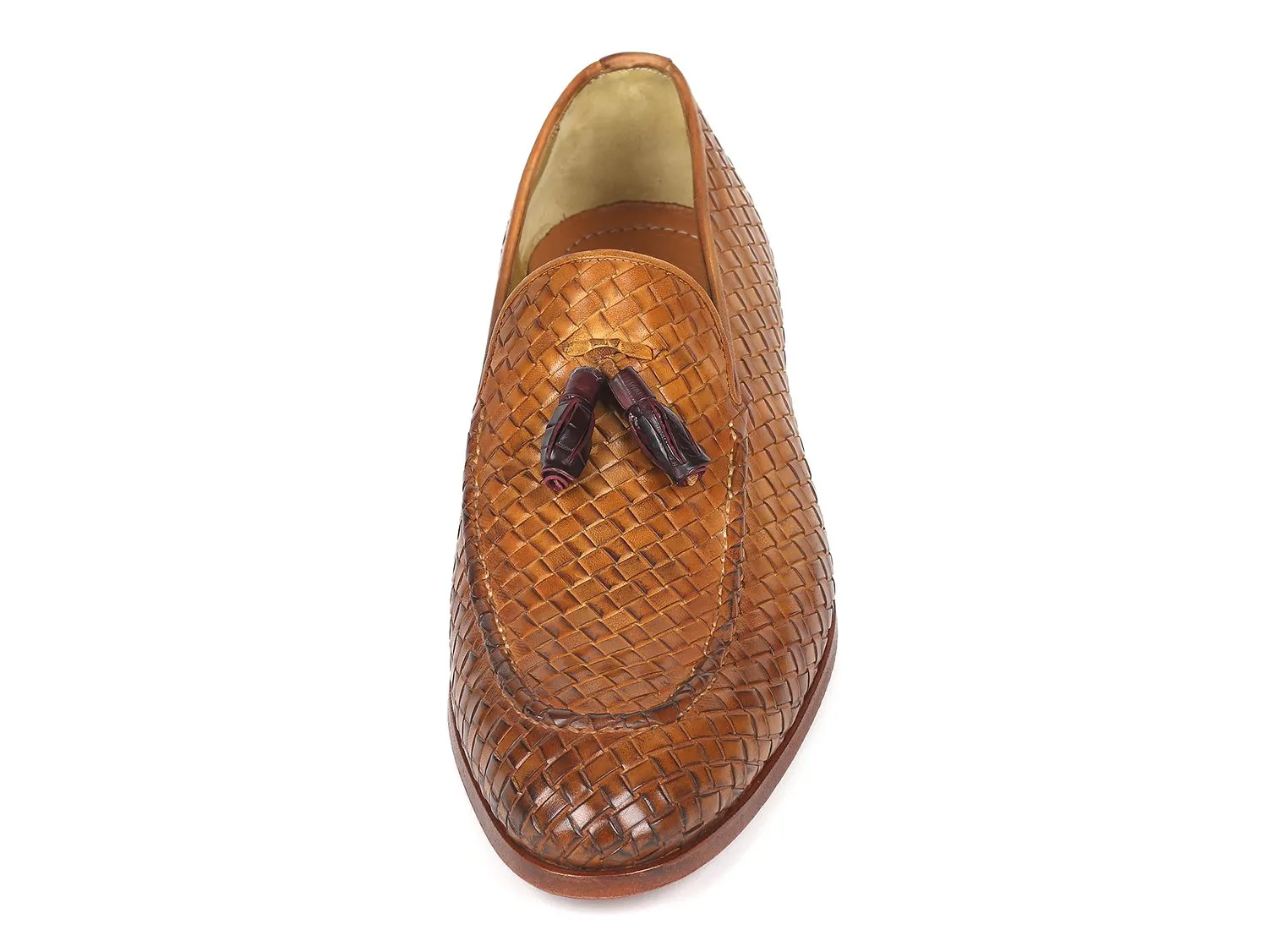 Paul Parkman Woven Leather Tassel Loafers, Camel Colour