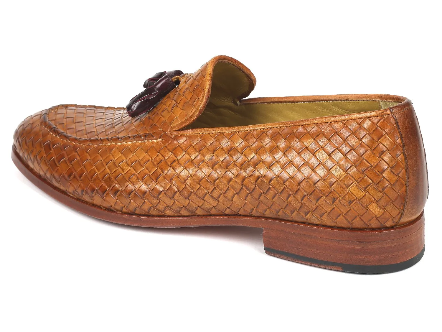 Paul Parkman Woven Leather Tassel Loafers, Camel Colour