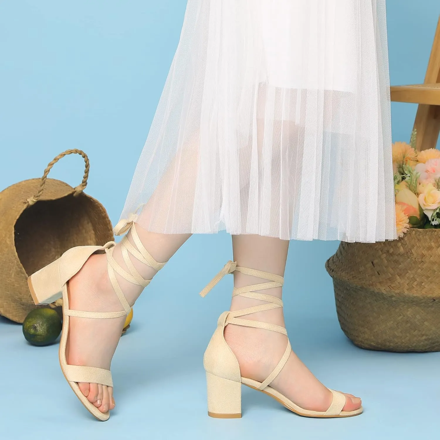 Perphy Lace Up Chunky Mid Heels Sandal for Women