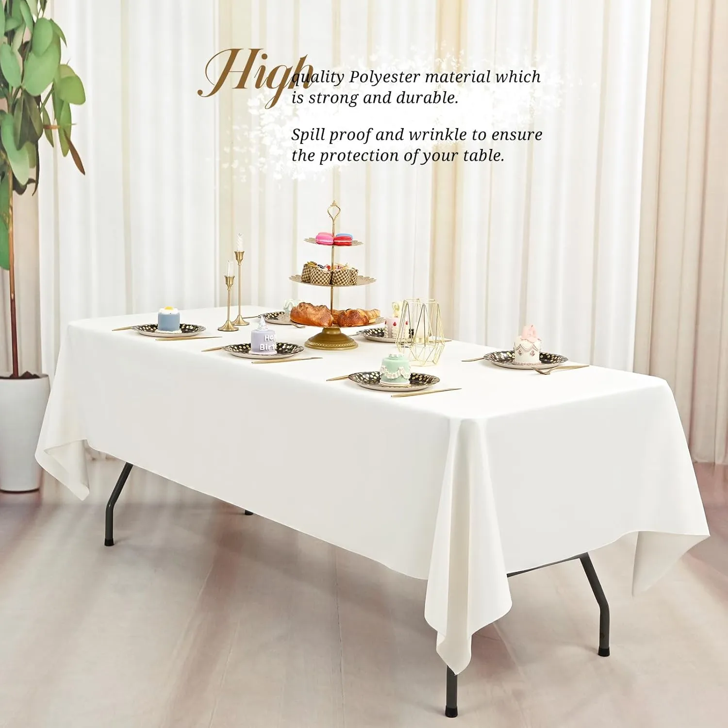 Pesonlook 6Pack Polyester Tablecloths 60 x 102 Inch for 6ft Rectangle Tables, Polyester Table Cover Washable Table Cloth for Wedding Reception Banquet Party(Ivory)