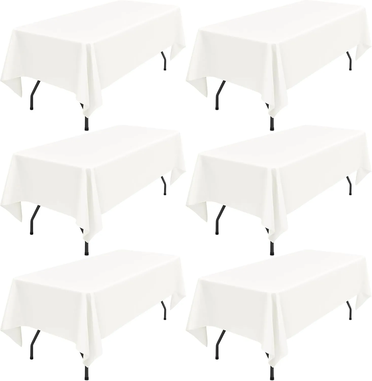 Pesonlook 6Pack Polyester Tablecloths 60 x 102 Inch for 6ft Rectangle Tables, Polyester Table Cover Washable Table Cloth for Wedding Reception Banquet Party(Ivory)