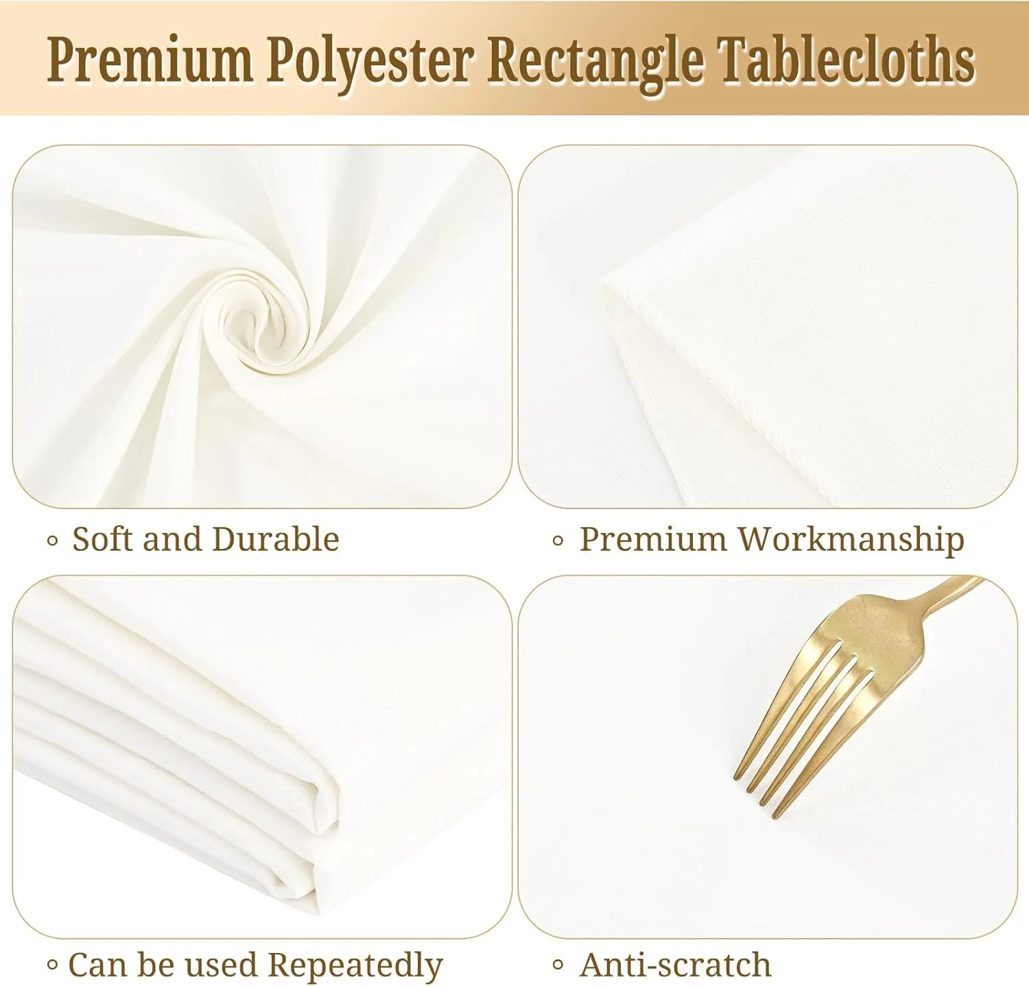 Pesonlook 6Pack Polyester Tablecloths 60 x 102 Inch for 6ft Rectangle Tables, Polyester Table Cover Washable Table Cloth for Wedding Reception Banquet Party(Ivory)