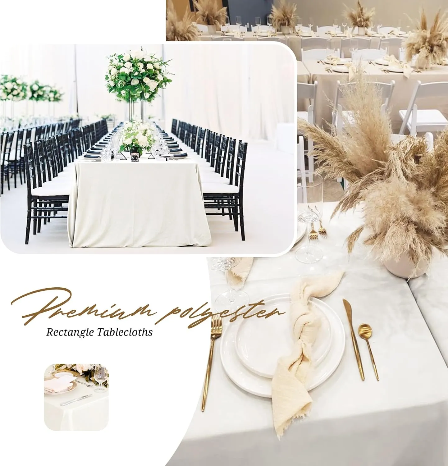Pesonlook 6Pack Polyester Tablecloths 60 x 102 Inch for 6ft Rectangle Tables, Polyester Table Cover Washable Table Cloth for Wedding Reception Banquet Party(Ivory)