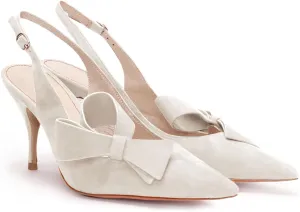PiePieBuy Womens Pointed Toe Slingback Pumps Mid Heel Bow Stilettos Sandals Faux Suede Wedding Party Dress Shoes