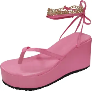 Platform Strappy Platform Thong Women Chain Shoes Fashion Sandals Sandals Strap Women's Sandals City Classified Sandals for Women (Pink, 6.5)