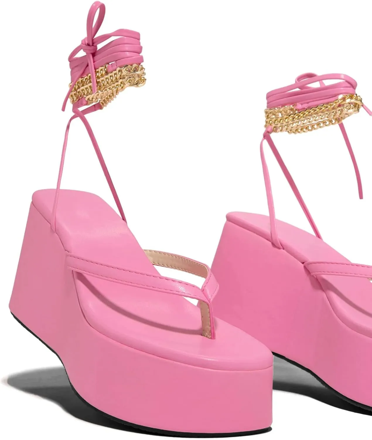 Platform Strappy Platform Thong Women Chain Shoes Fashion Sandals Sandals Strap Women's Sandals City Classified Sandals for Women (Pink, 6.5)