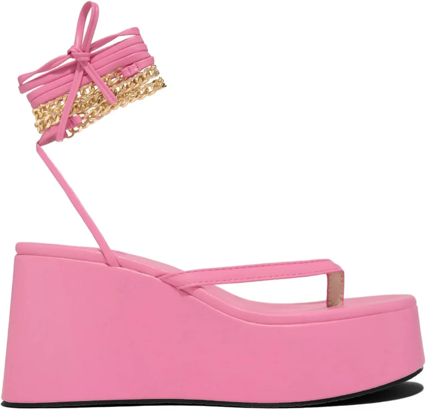 Platform Strappy Platform Thong Women Chain Shoes Fashion Sandals Sandals Strap Women's Sandals City Classified Sandals for Women (Pink, 6.5)