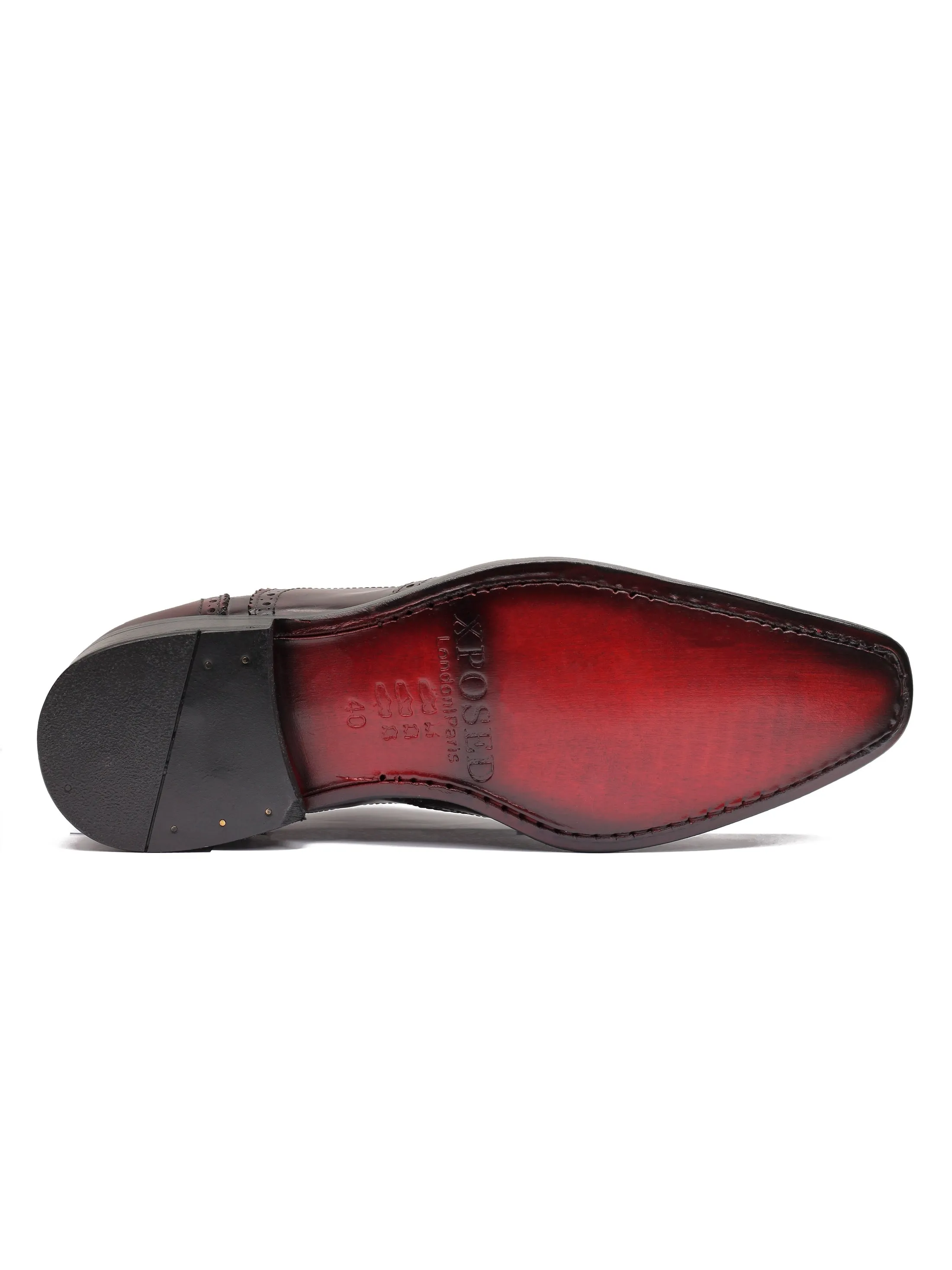 POLISHED CALF LEATHER BROGUES IN BURGUNDY