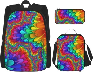 Premium Bright Color Print 3-in-1 Backpack Set with Lunch Bag & Pencil Case Portable Bag Set