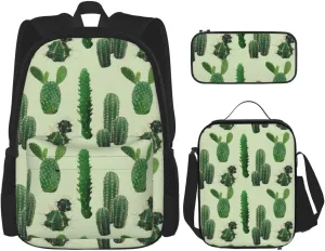Premium cactus. Print 3-in-1 Backpack Set with Lunch Bag & Pencil Case Portable Bag Set