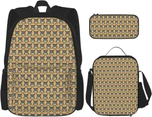 Premium Cute Owl Print 3-in-1 Backpack Set with Lunch Bag & Pencil Case Portable Bag Set