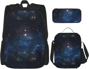 Premium Galaxy Space. Print 3-in-1 Backpack Set with Lunch Bag & Pencil Case Portable Bag Set