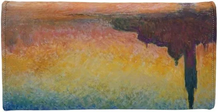 PU Leather Monet Trifold Wallets for Women, San Giorgio Maggiore at Dusk, Claude Monet Artwork Ladies Clutch with Cards Slots Tall Billfold Cash Wallet