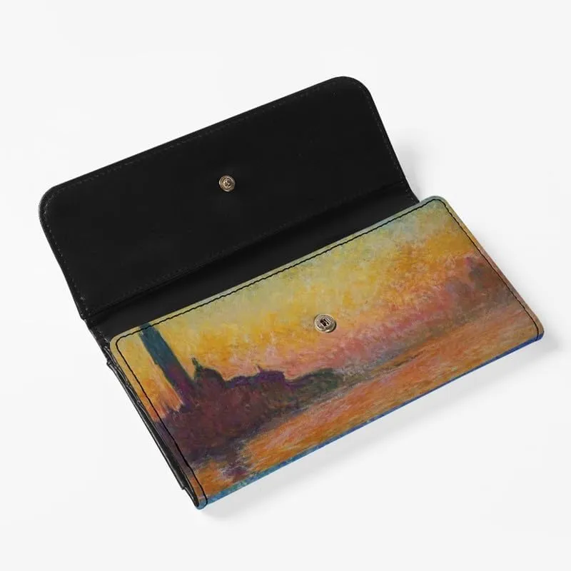 PU Leather Monet Trifold Wallets for Women, San Giorgio Maggiore at Dusk, Claude Monet Artwork Ladies Clutch with Cards Slots Tall Billfold Cash Wallet