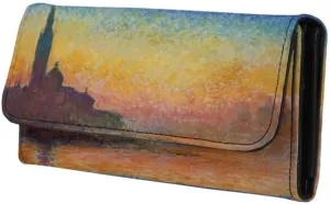PU Leather Monet Trifold Wallets for Women, San Giorgio Maggiore at Dusk, Claude Monet Artwork Ladies Clutch with Cards Slots Tall Billfold Cash Wallet