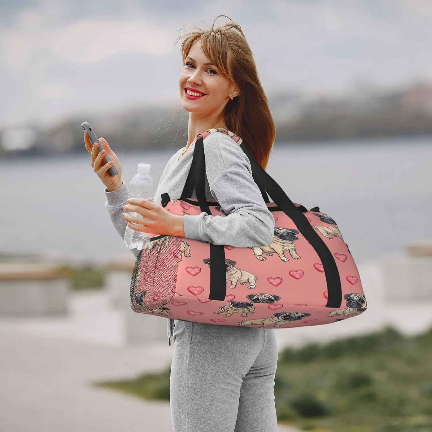 Pug Puppy Dogs Travel Duffel Bag with Strap Multi Pockets Sports Bag Handbag Large Shoulder Bag for Gym Weekend Fitness Camping