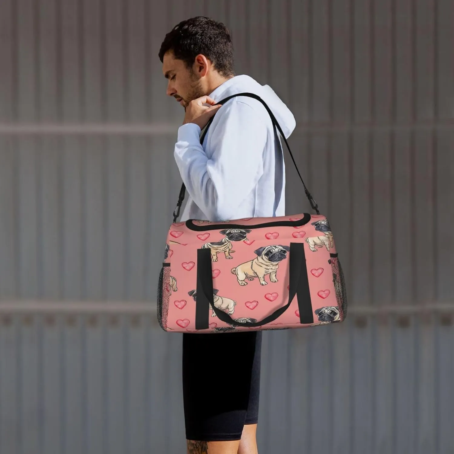 Pug Puppy Dogs Travel Duffel Bag with Strap Multi Pockets Sports Bag Handbag Large Shoulder Bag for Gym Weekend Fitness Camping