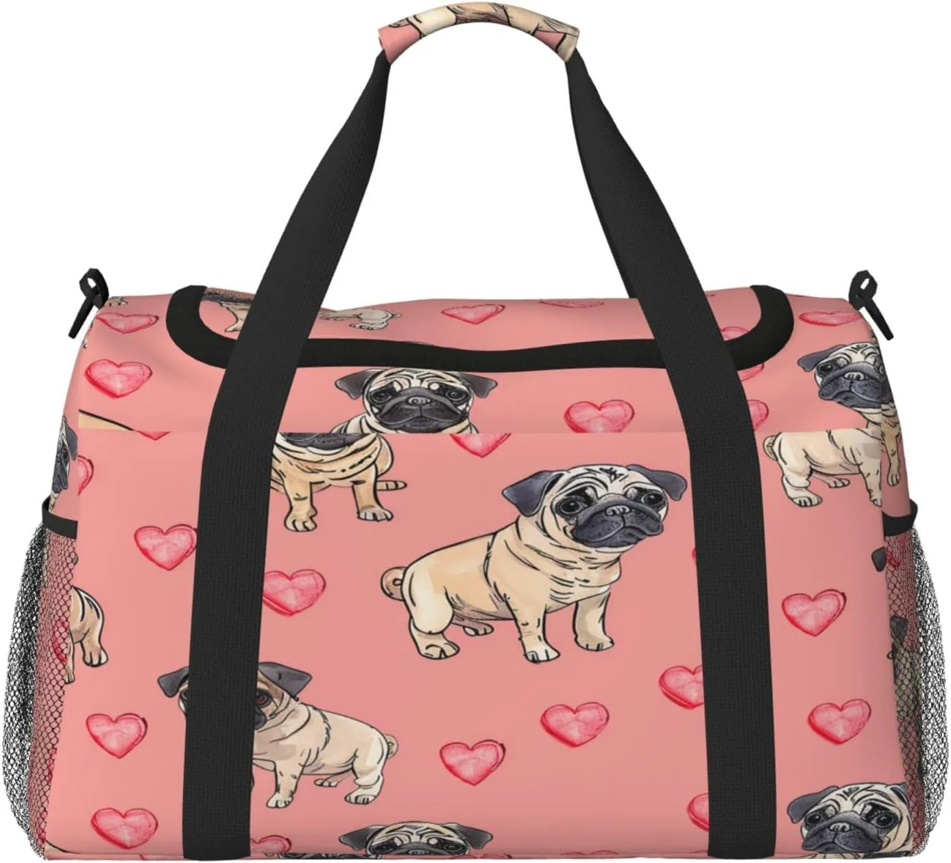 Pug Puppy Dogs Travel Duffel Bag with Strap Multi Pockets Sports Bag Handbag Large Shoulder Bag for Gym Weekend Fitness Camping