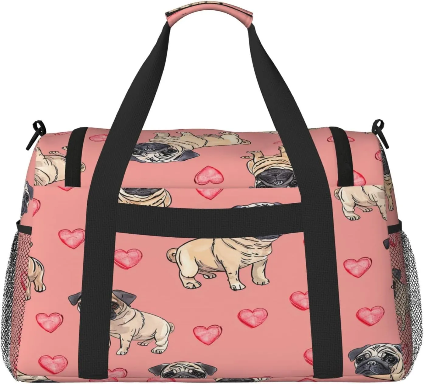 Pug Puppy Dogs Travel Duffel Bag with Strap Multi Pockets Sports Bag Handbag Large Shoulder Bag for Gym Weekend Fitness Camping