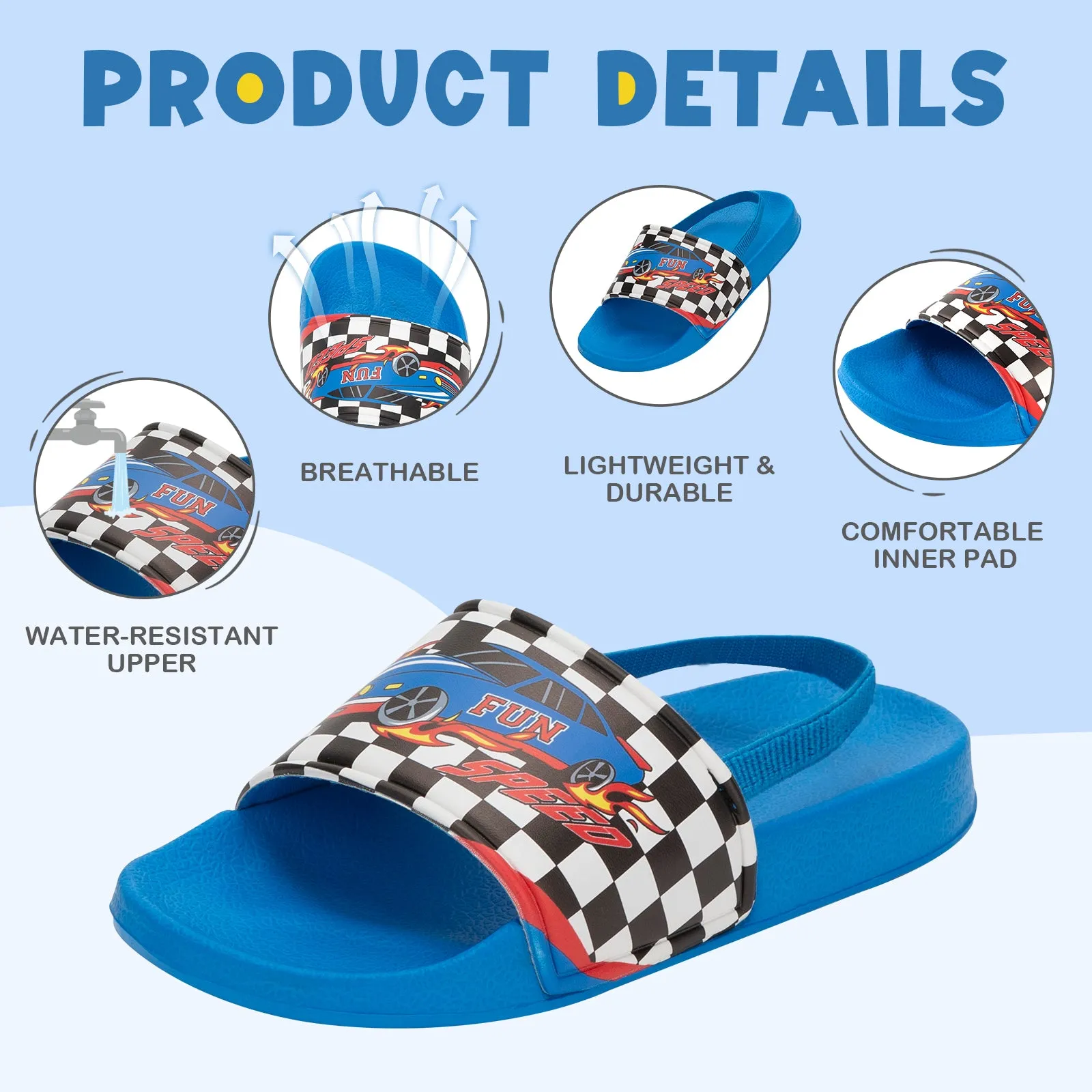 Racing Boys Slide Sandals Lightweight Beach Sandals