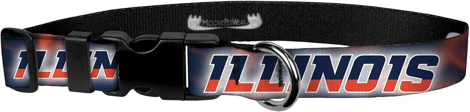 Racing Dog Collar – University of Illinois Adjustable Pet Collars, 1" Wide, Large, Smoke