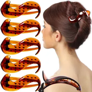 RC ROCHE ORNAMENT 6 Pcs Womens S Shape Anti Slip Firm Grip Comfortable Side Slide Beauty Chic Strong Premium Quality Plastic Lightweight Hair Accessories Clips, Medium Brown